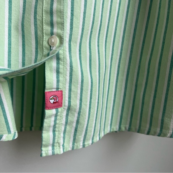 Duck Head Green Button Down Shirt Kids Shirt with Vertical Stripes - Picture 3 of 9